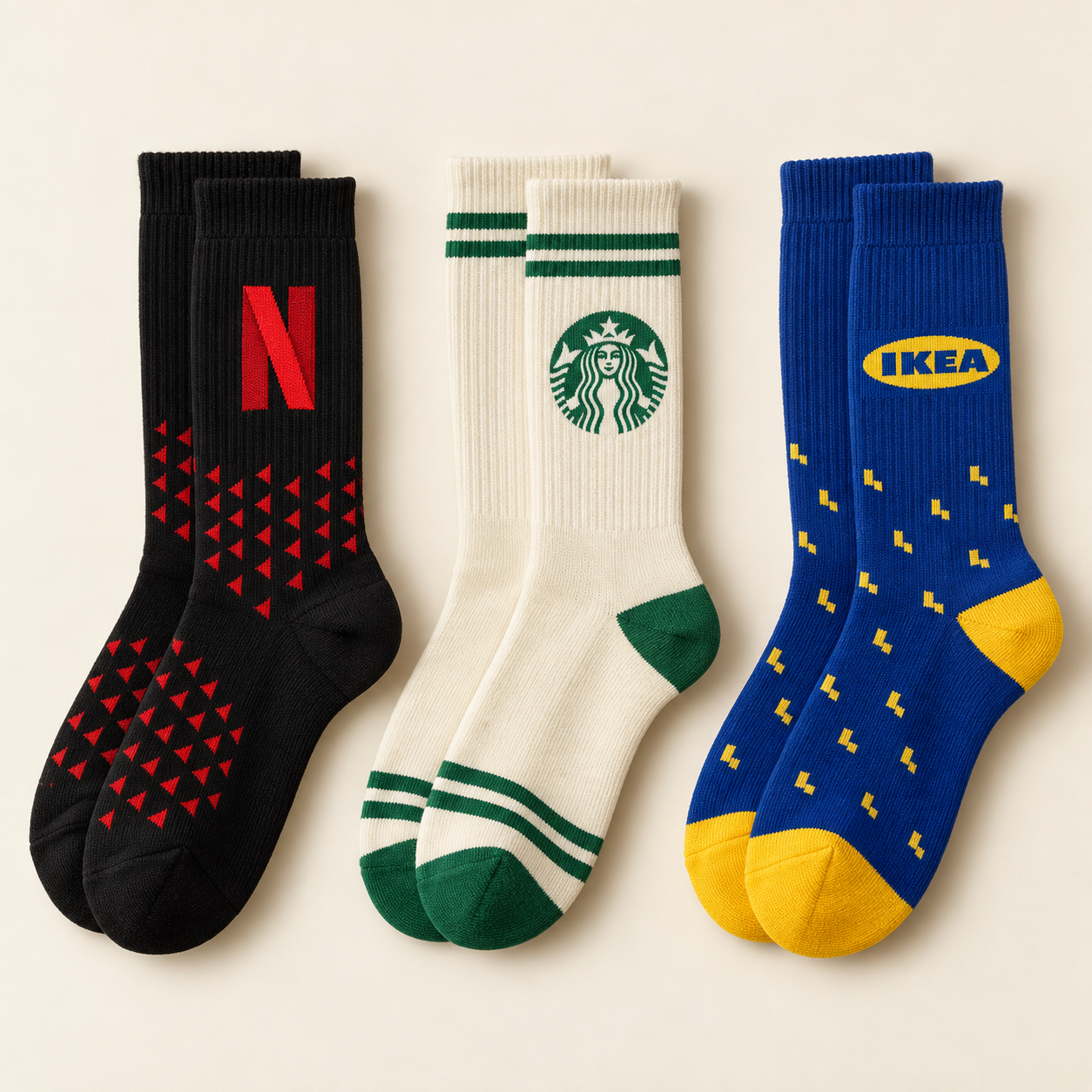 Netflix, Starbucks and IKEA inspired custom sock design concepts
