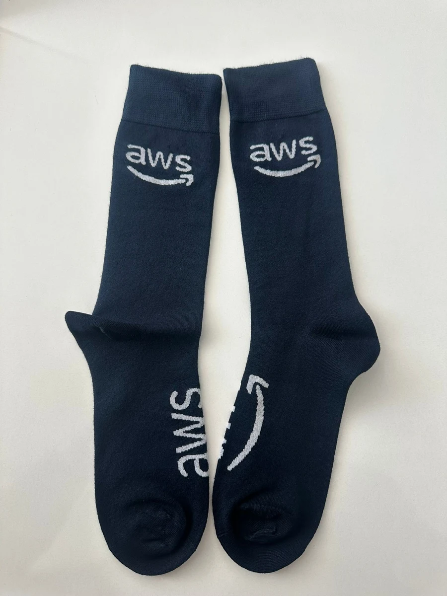 AWS branded knitted socks — original SocksPrime production sample photograph