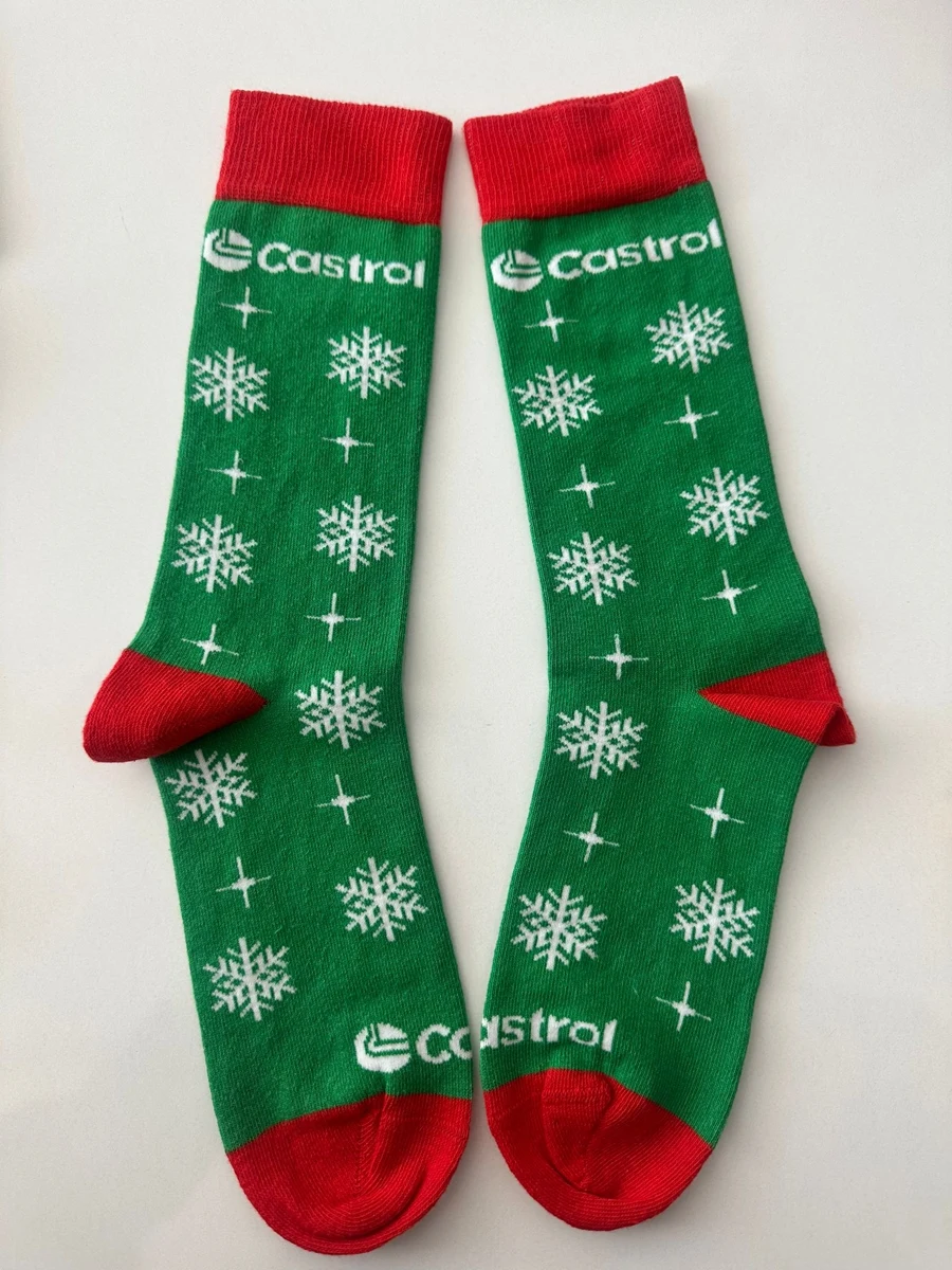 Castrol branded knitted socks — original SocksPrime production sample photograph