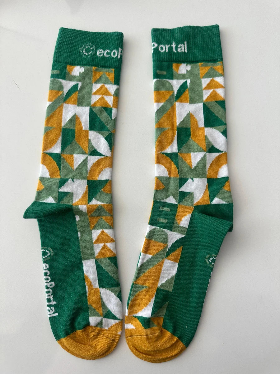 ecoPortal branded knitted socks — original SocksPrime production sample photograph
