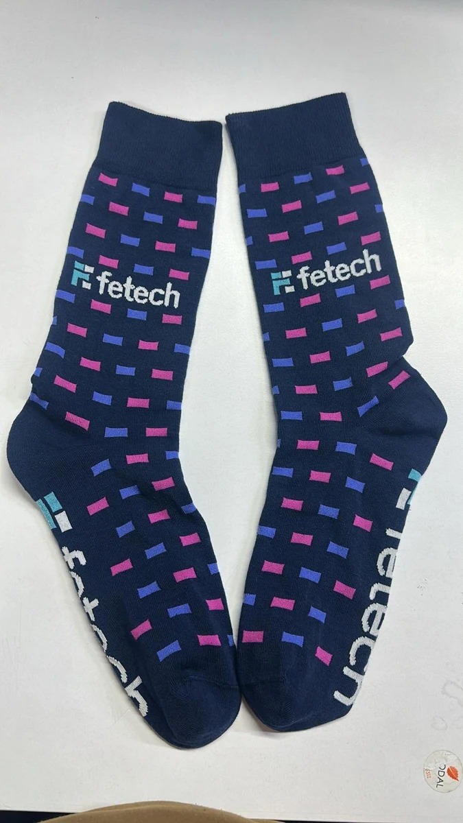 Fetech branded knitted socks — original SocksPrime production sample photograph