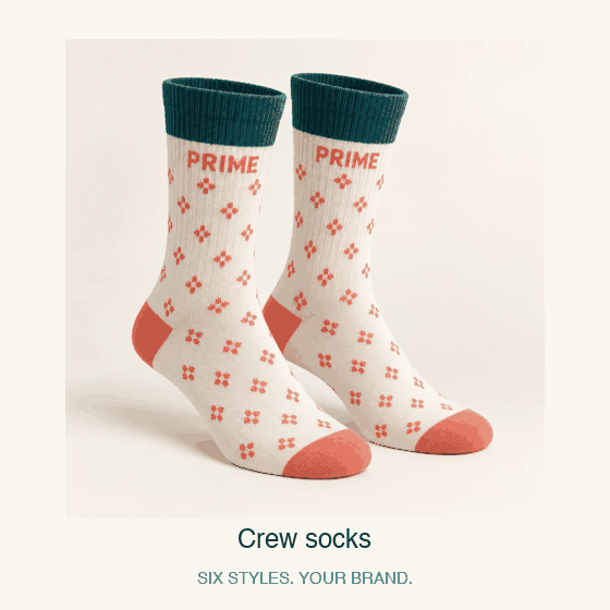 Six custom sock styles shown in an animated sequence